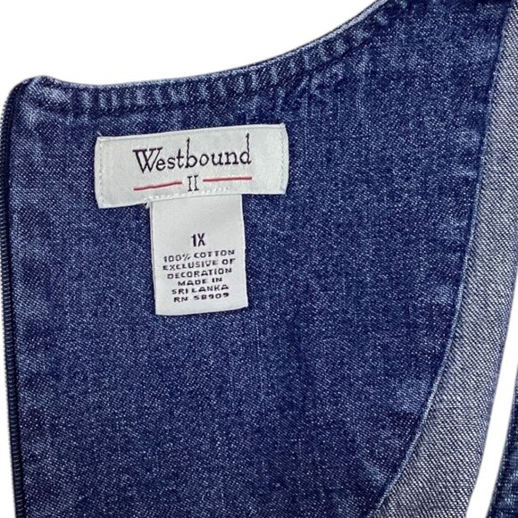 Westbound‎ II Blue Jean Denim Maxi Dress With Sailboat Embroidery Size 1X - Picture 4 of 6
